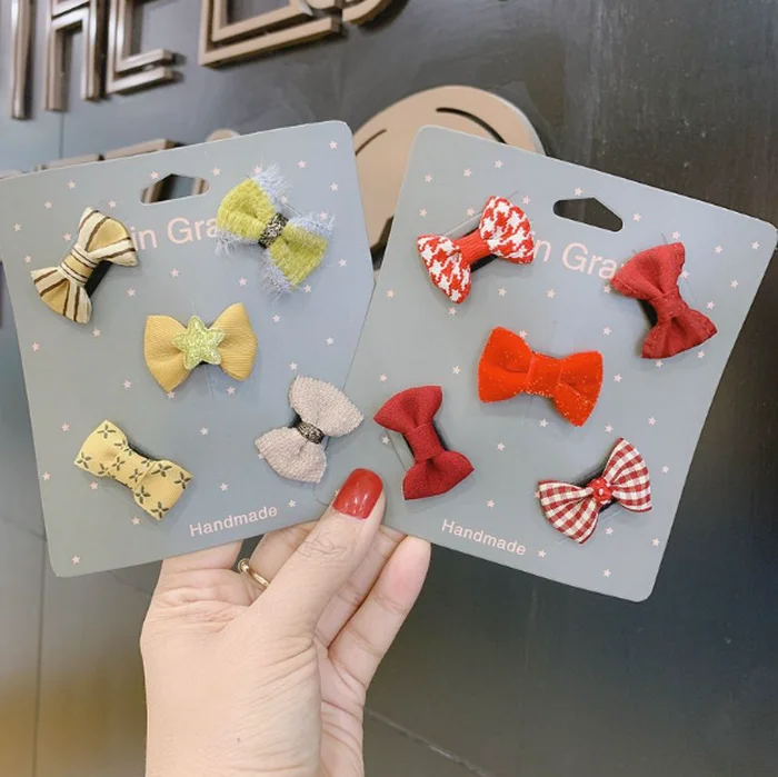 new arrival infants 5pcs mini hair clip set girls multi design bowknot barrette baby princess bobby pin