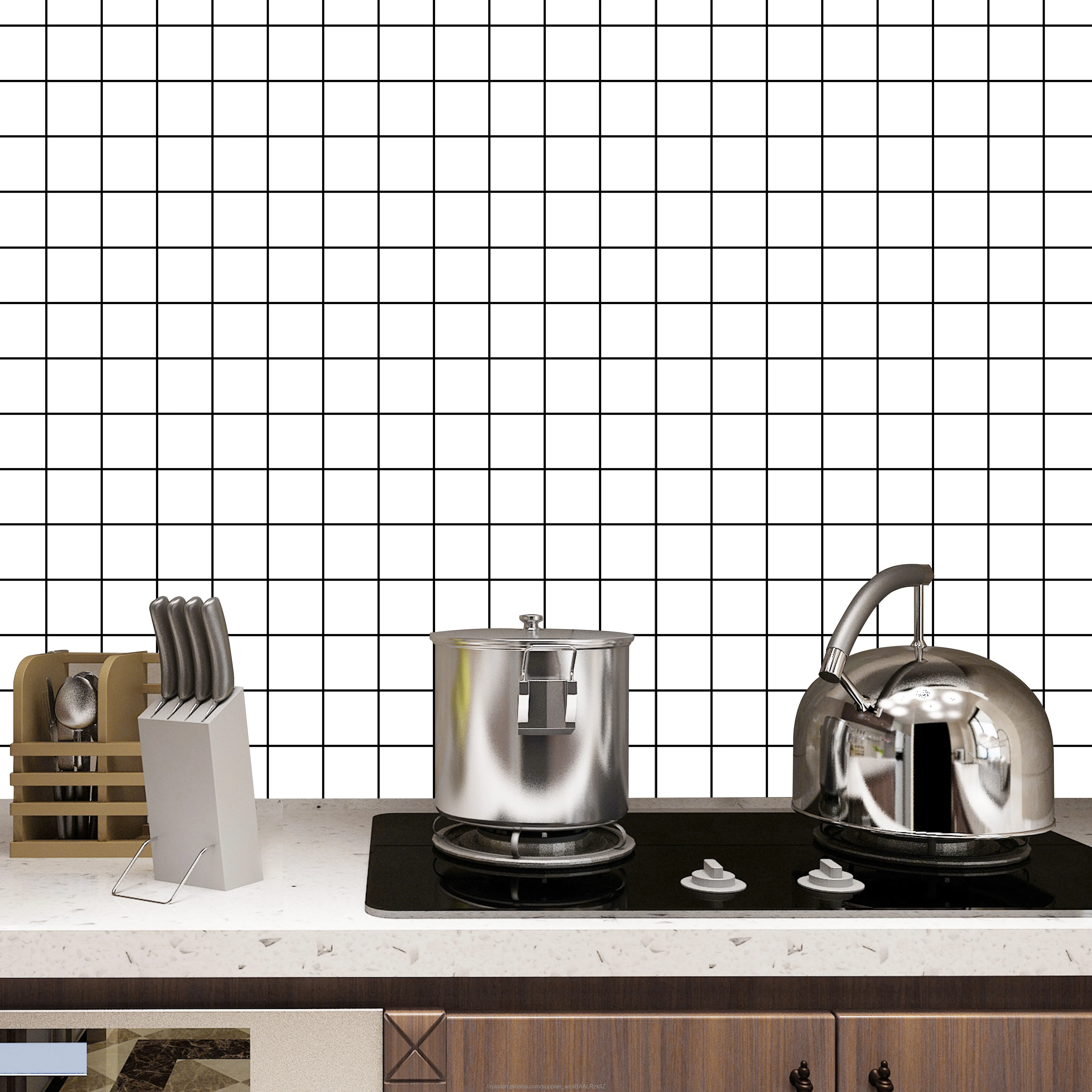 Diy 3D cabinet tiles Geometric lines oil-proof wallpaper kitchen background wallpaper stickers