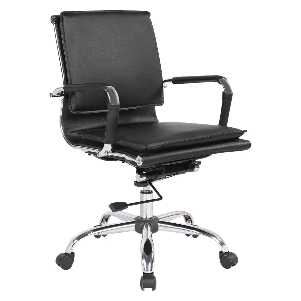 Китайский поставщик, высокое качество, Гуанчжоу, искусственная кожа, вращающийся компьютерный офисный стул со средней спинкой для офисных встреч
