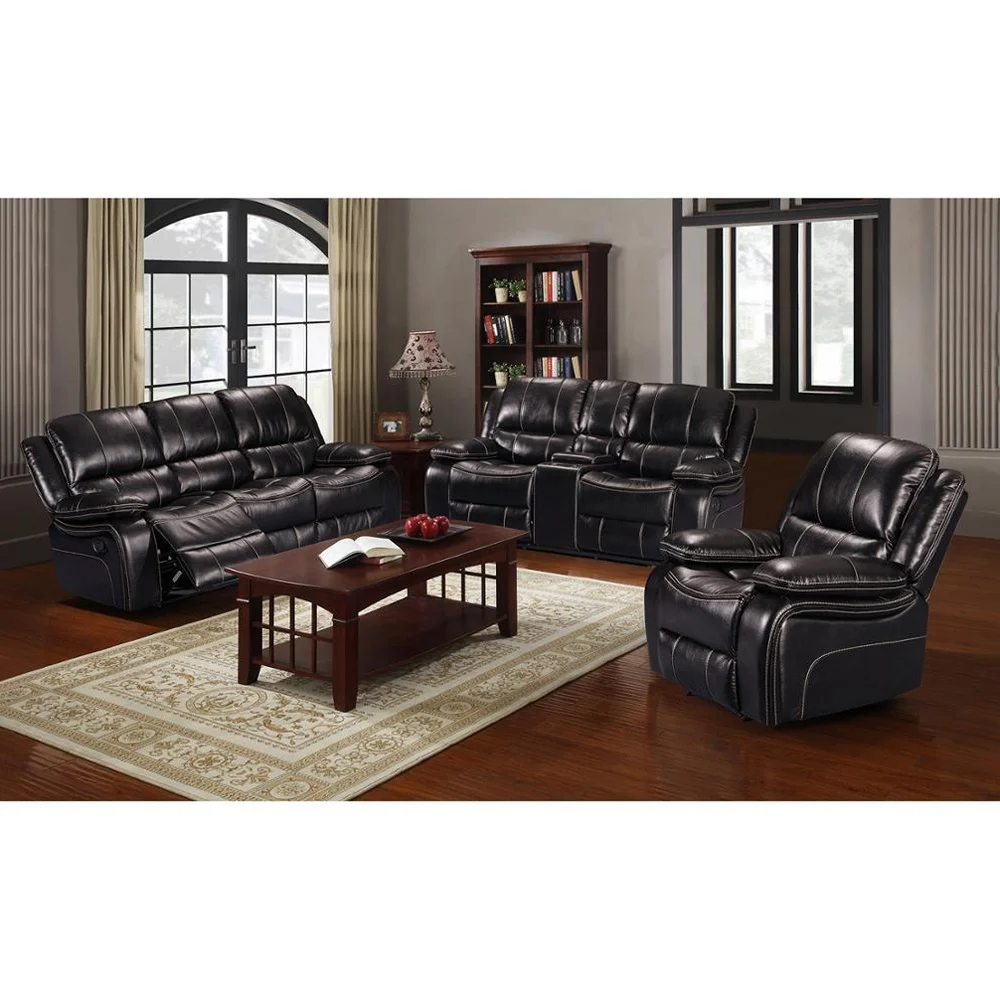 Wholesale Discount Office Furniture Custom Italy Black Modern Luxury Air Leather Recliner Sofa Chair Set