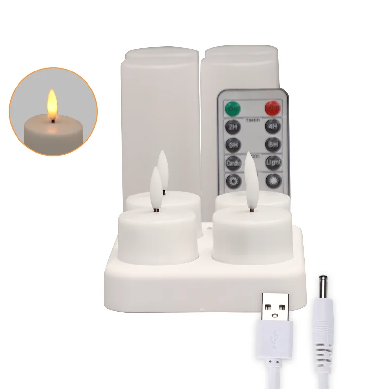 New Rechargeable Set of 12 Available Warm White Flickering Electric Flameless LED Tea Light Candles for Home