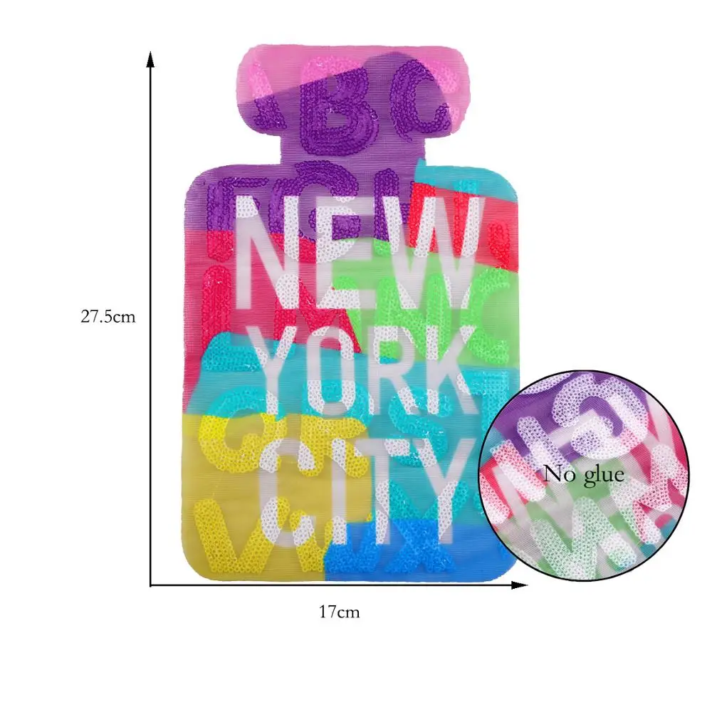 
GUGUTREE embroidery Sequins big perfume bottle patch cartoon letter patches badges applique patches for clothing ZK-84 