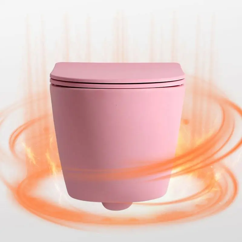Two Piece Wash Down Bathroom WC Rimless Ceramic Pink Toilet Bowl Sanitary Ware Wall mounted Toilet Set