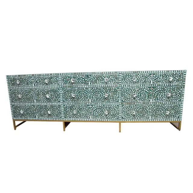 Antique Large Cabinet MOP FTD 9 DRW Floral Green Classic Designs Luxury Collection Living Room Home Best Quality Wholesale Price