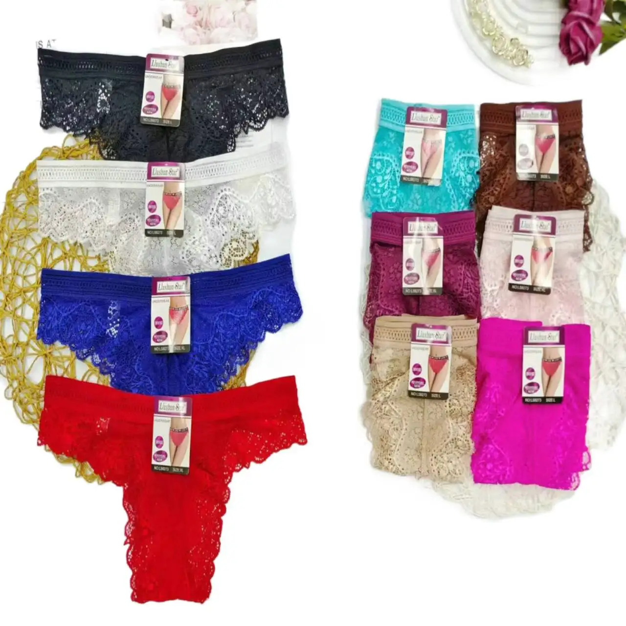 0.47 Dollar Model  LAS223 Size L-XL Wholesale Lace Transparent Pink G String Women Sport Edible Underwear Panties With Colors