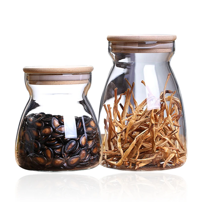 GF Amazon Hot Selling Thickened Glass Food Storage Jar with Airtight Seal Bamboo Lid Modern Design Clear Food Canister