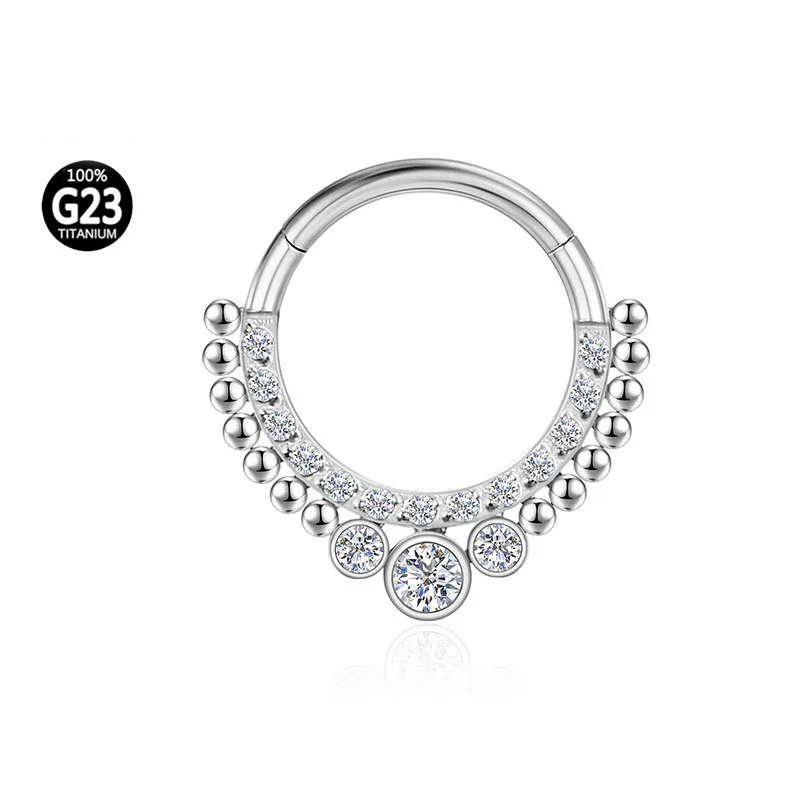 Implant Grade ASTM F136 Titanium CZ Stones Hinged Segment Clicker Nose Rings Piercing Daith Trgaus Helix Ear Cartilage Hoop