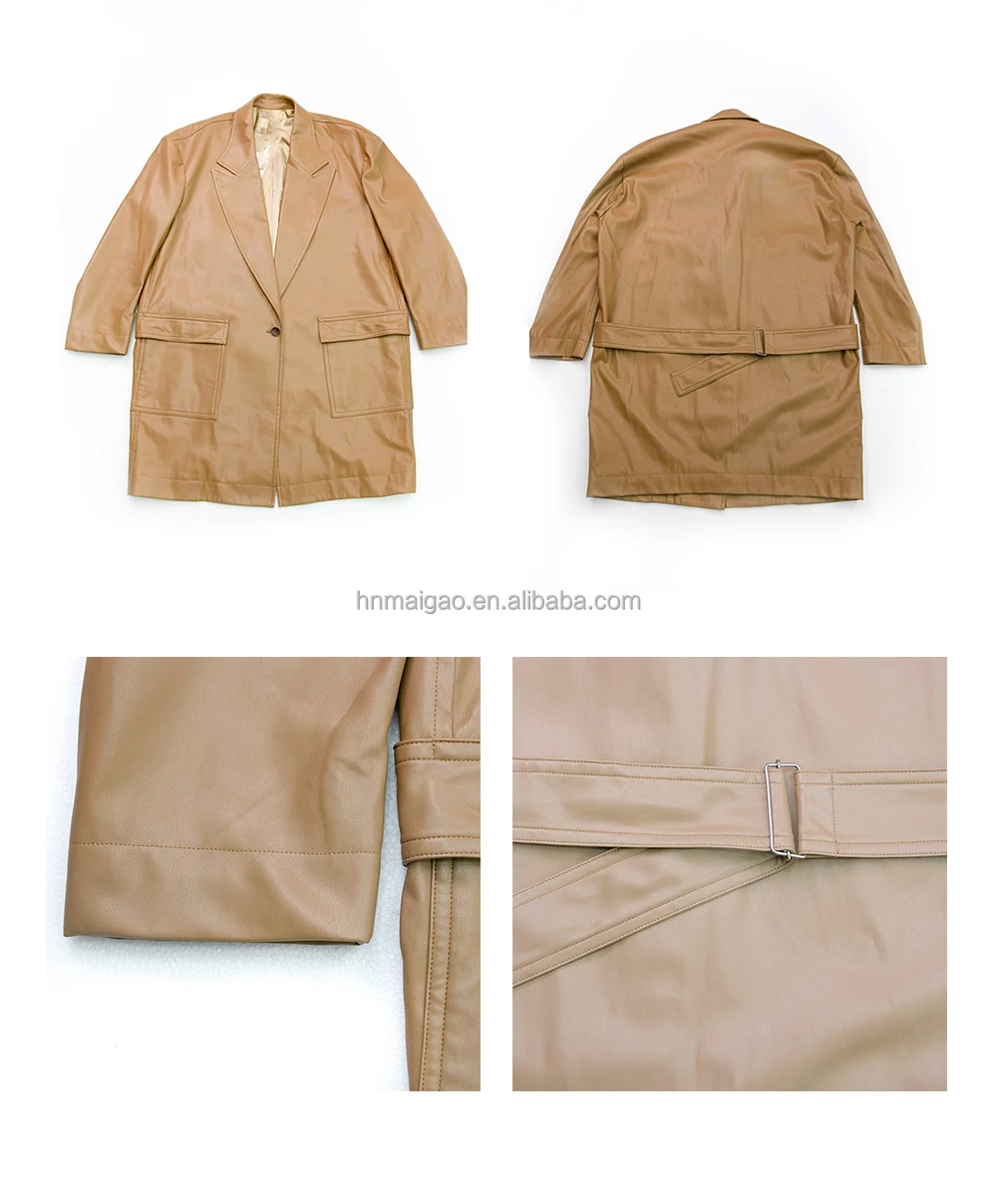  Новый модный стиль подгоняемый цвет верблюжьего цвета большие размеры кожаные длинные куртки для женщин