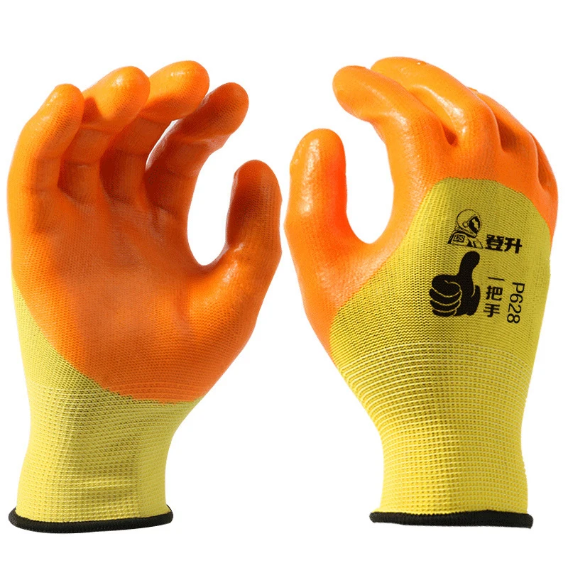 Plastic-impregnated PVC wear-resistant acid and alkali-resistant oil-resistant labor protection rubber work gloves