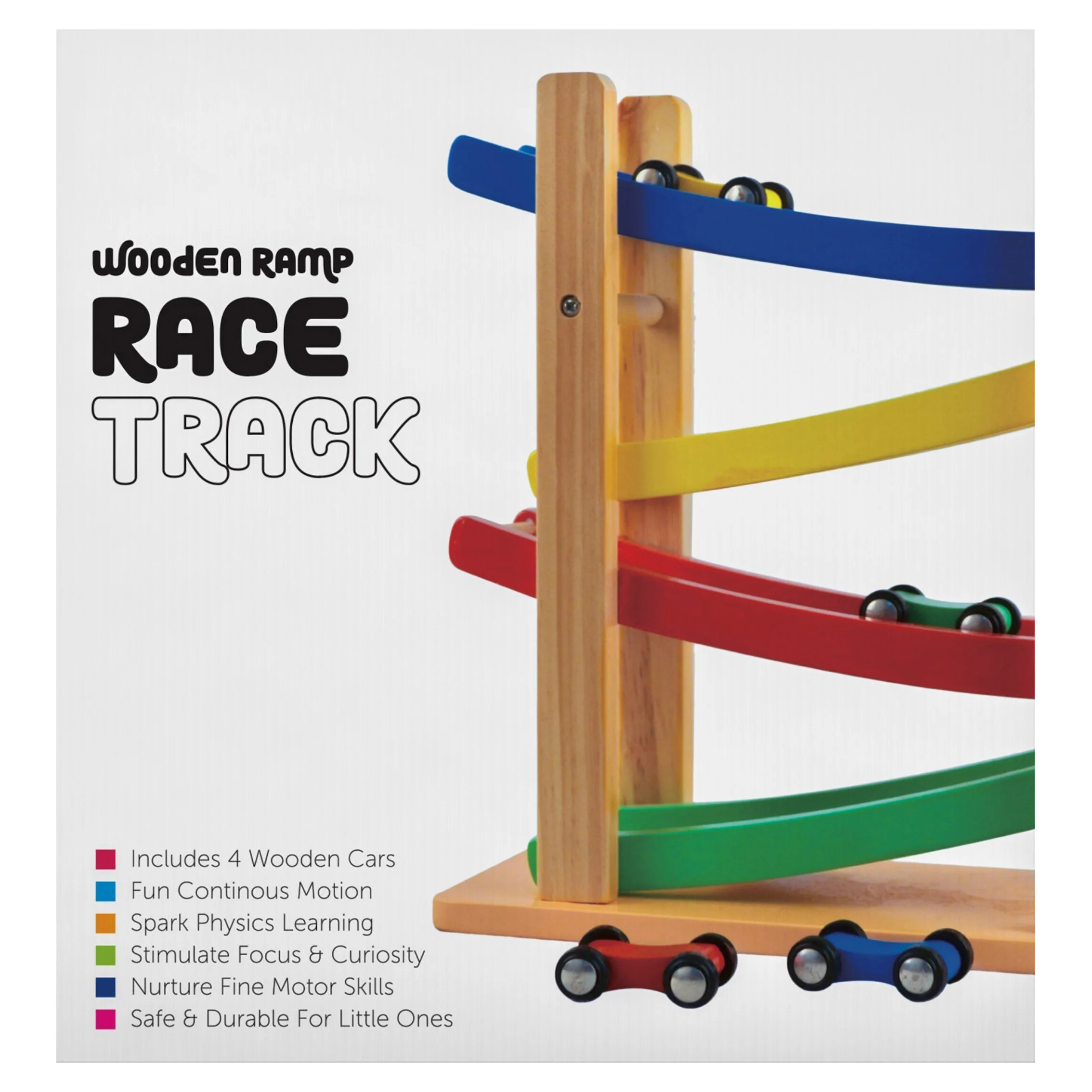 Wooden Car Ramps Race for Kids Toddler Ramp Racer Set with 4 Mini Cars Wooden Race Track Car Montessori Toy for 1-3 Years