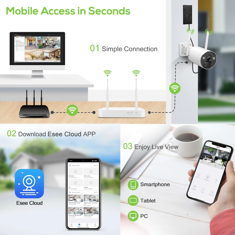 8-канальная Беспроводная система видеонаблюдения 2K WIFI NVR 3 Мп Солнечная IP-камера с аккумулятором Wi-Fi