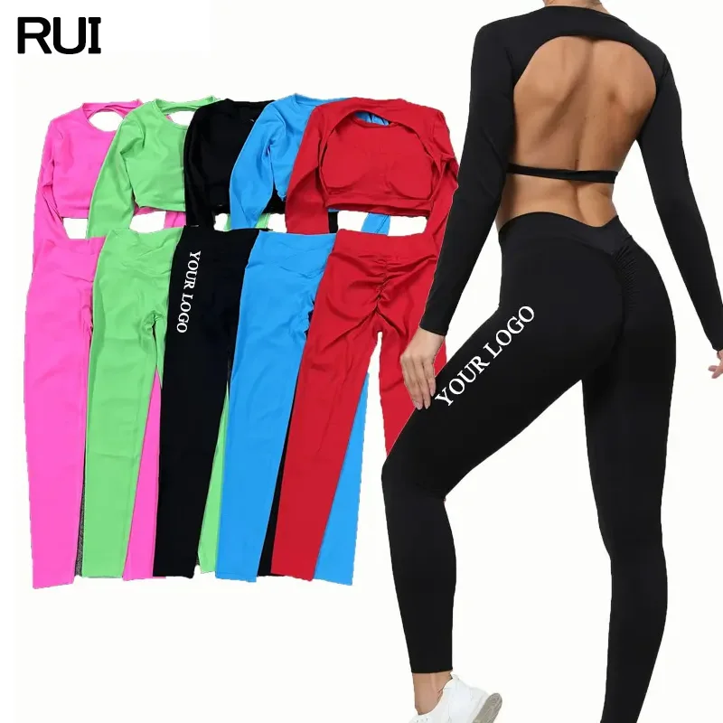 Custom Newest Suit Running Clothes Long Sleeves Biker Sports Clothing Women 2 PCS Yoga Set Fitness Gym Active Wear Set