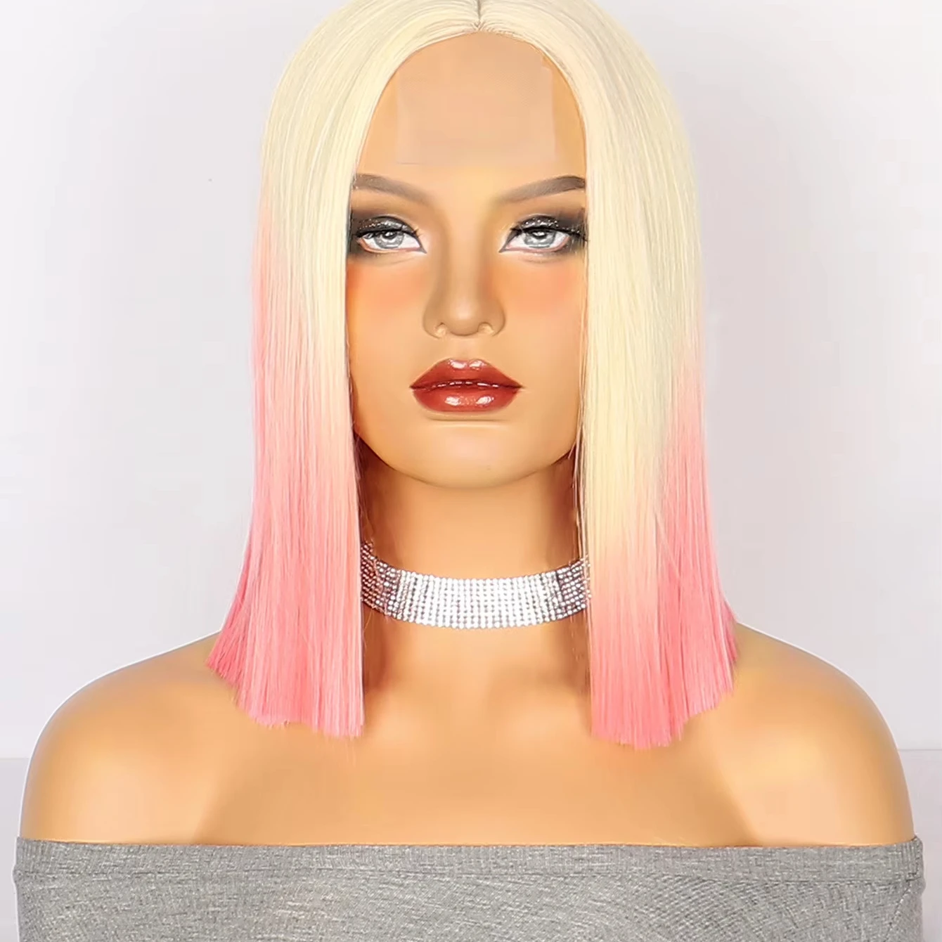 Cross Border Hot Selling Charming Wigs Cosplay Gradient Hair Short Hair Front Lace Wig Manufacturer Wholesale