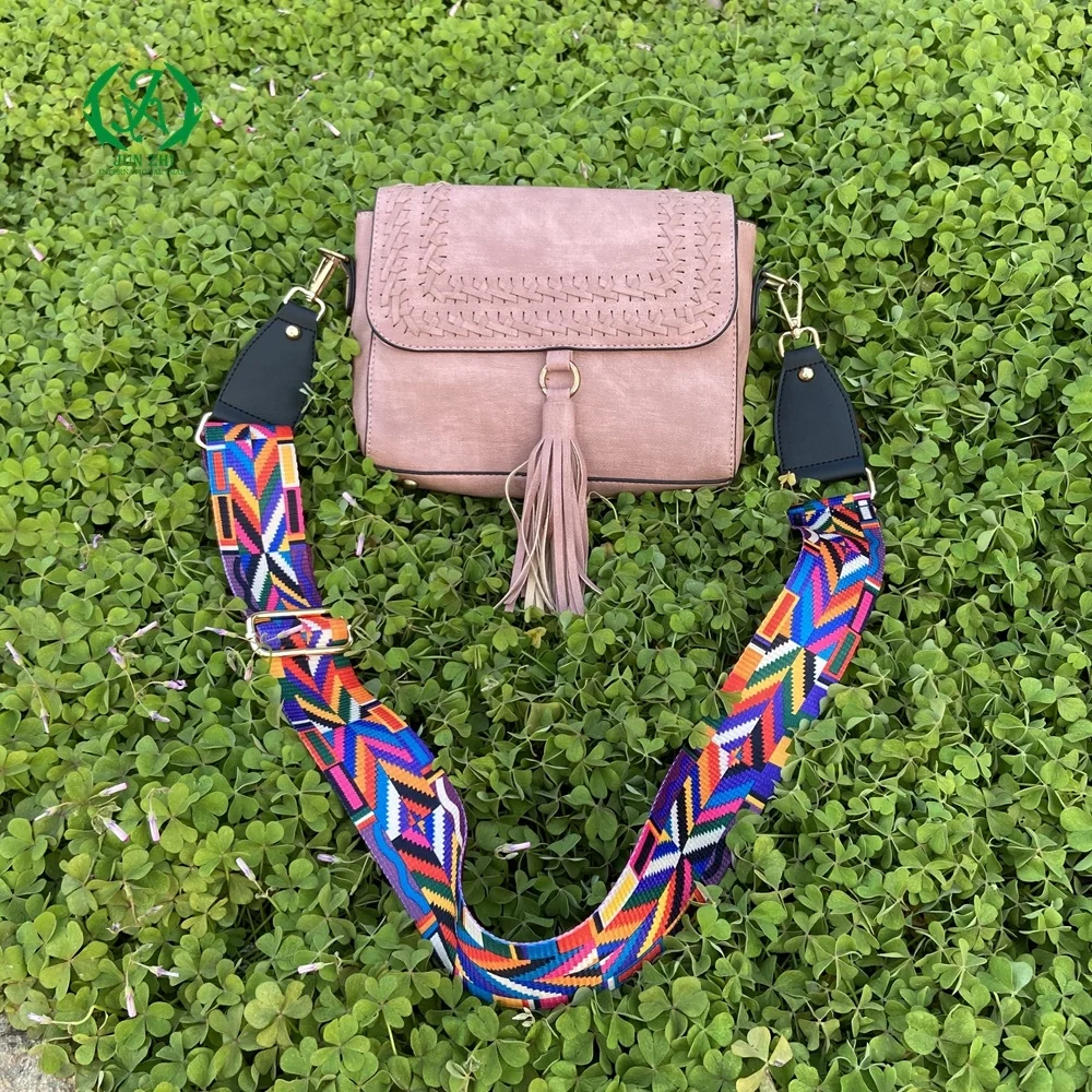 Monogrammed Whipstitch Flapover Crossbody Bag Rainbow Sunflower Belt Strap Tassel Purse