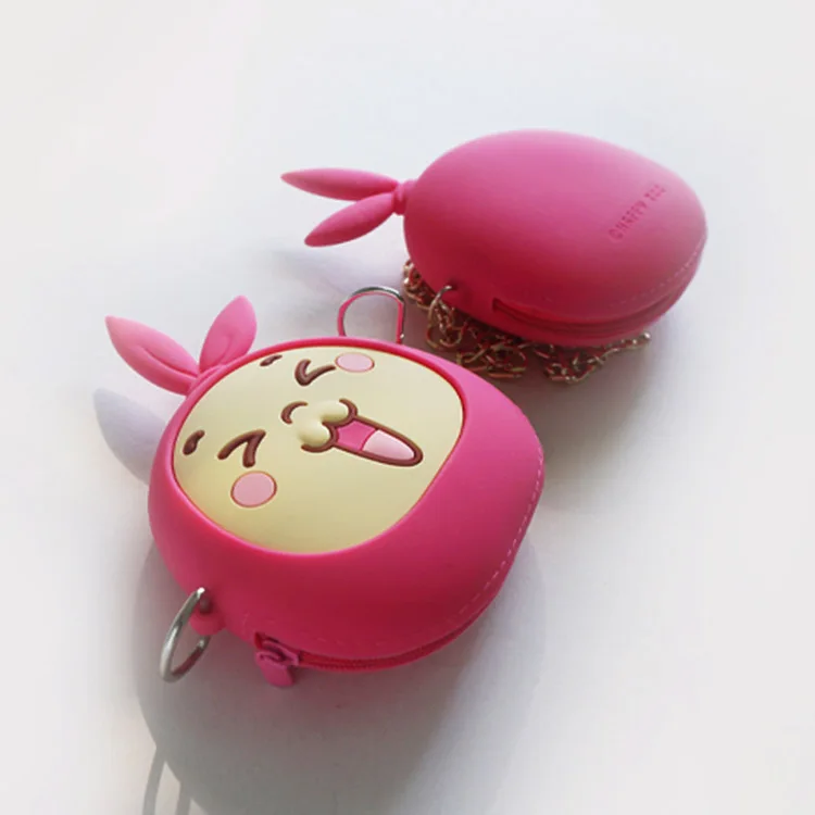 Kids Custom logo small souvenir cute amine cartoon silicone rubber zipper coin purse mini wallet with chain