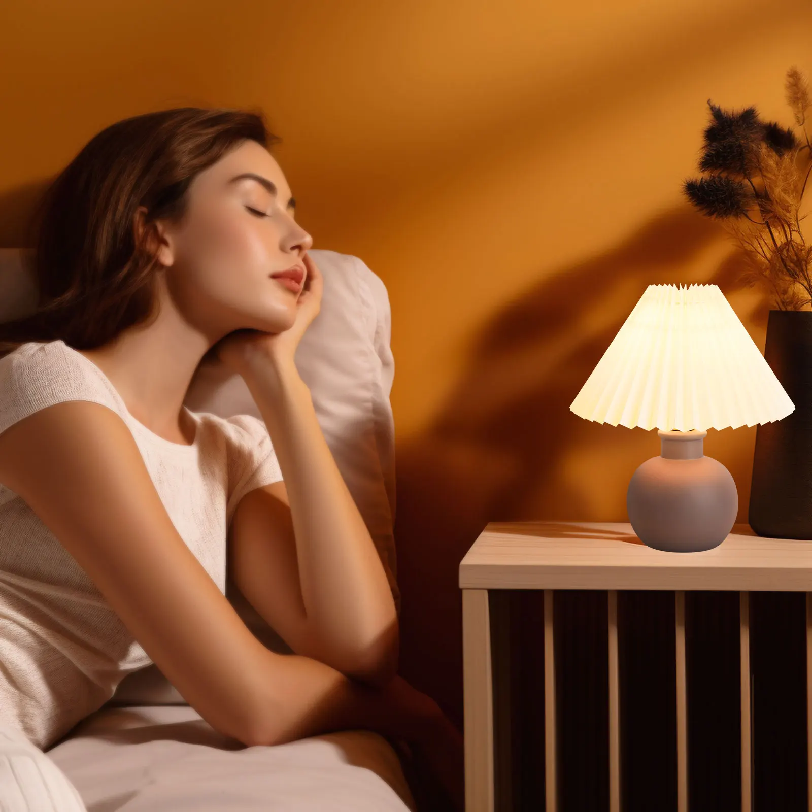 Nordic Creative Ceramic Base small Table Lamp, Simple Atmosphere Decoration Night Light  For Bedroom Decoration