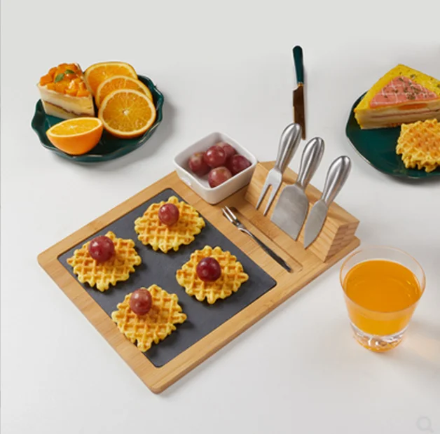 European-style Tableware Steak Bread Pizza Plate Bamboo Mini Slate Cheese Board