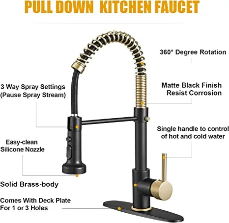 3 Modes 360 Degree Brushed Gold And Matte Black Brass Rotating Faucet Kitchen Sink Mixer Health Kitchen Tip Faucets