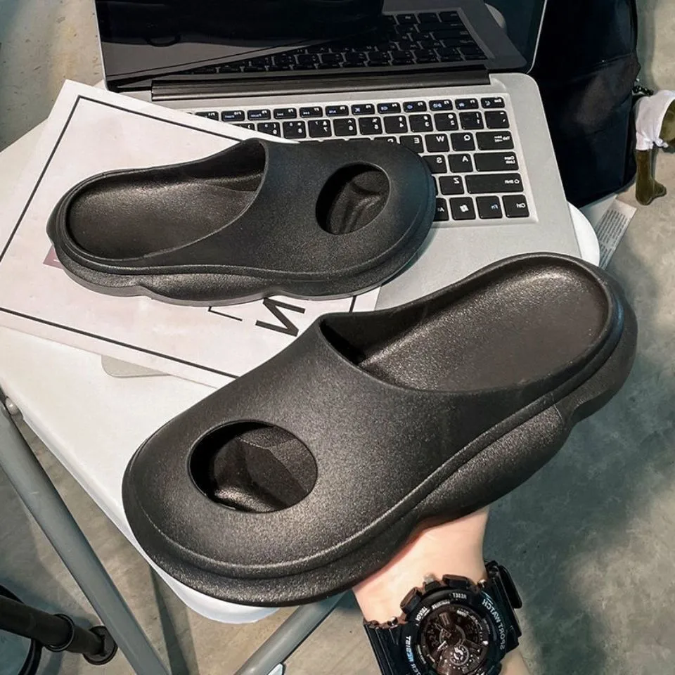 Fashion trend cushion summer slippers flat thick sole pink slides eva outsole home sandal outdoor beach slippers for women