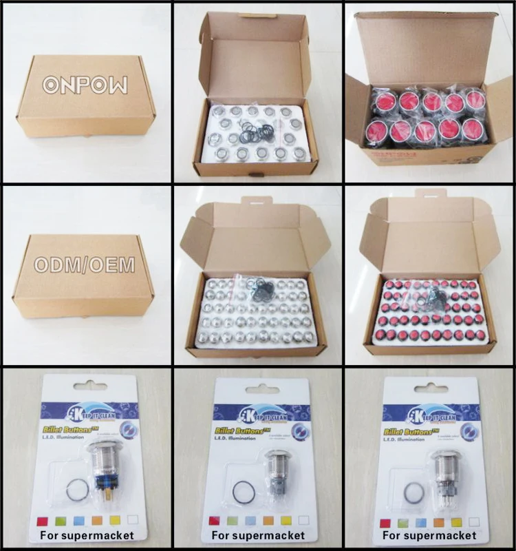 Industry famous brand Since 1988 ONPOW 16mm flat actuator unti-vandal momentary 1NO push button switch