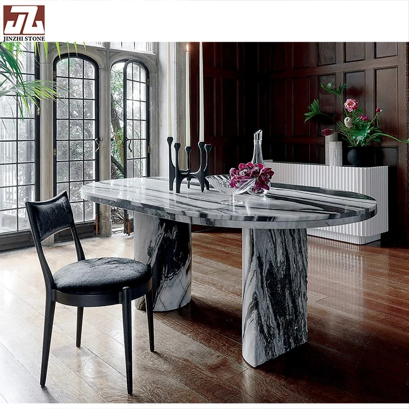 Modern Classic White Panda round Marble Coffee Table Base Calcite Stone Dining Kitchen Tea Tables Living Room Furniture Series
