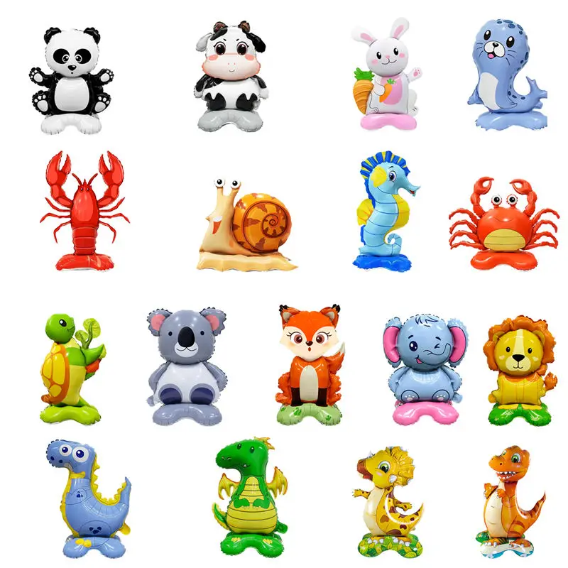 Standing Helium Animal Balloon Elephant Lion Kara Stegosaurus Cow Panda Standing Foil Balloons With Base For Birthday Decoration