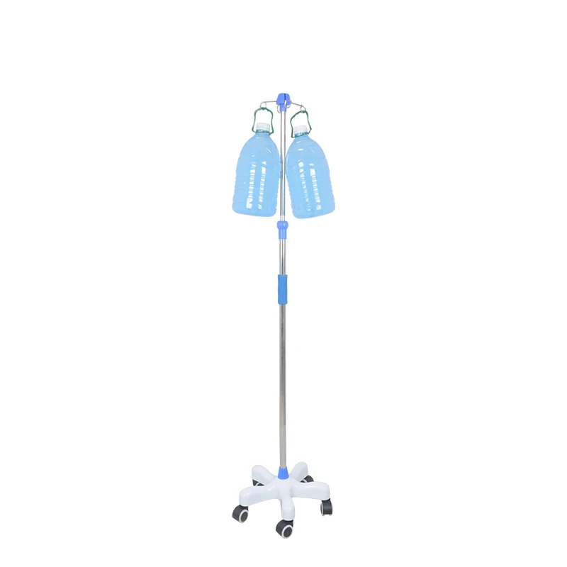 Medical Stainless Steel Height Adjustable IV Pole 5 Leg 4 Hook  Mobile Infusion Drip Stand