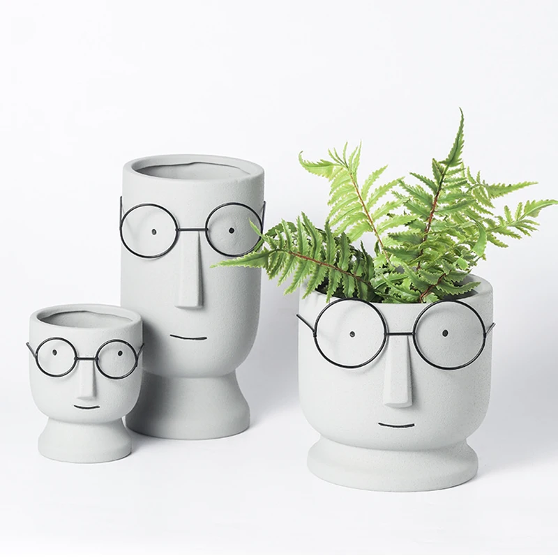 Unique design human head planter home garden ornament bust plant pot for flower succulent