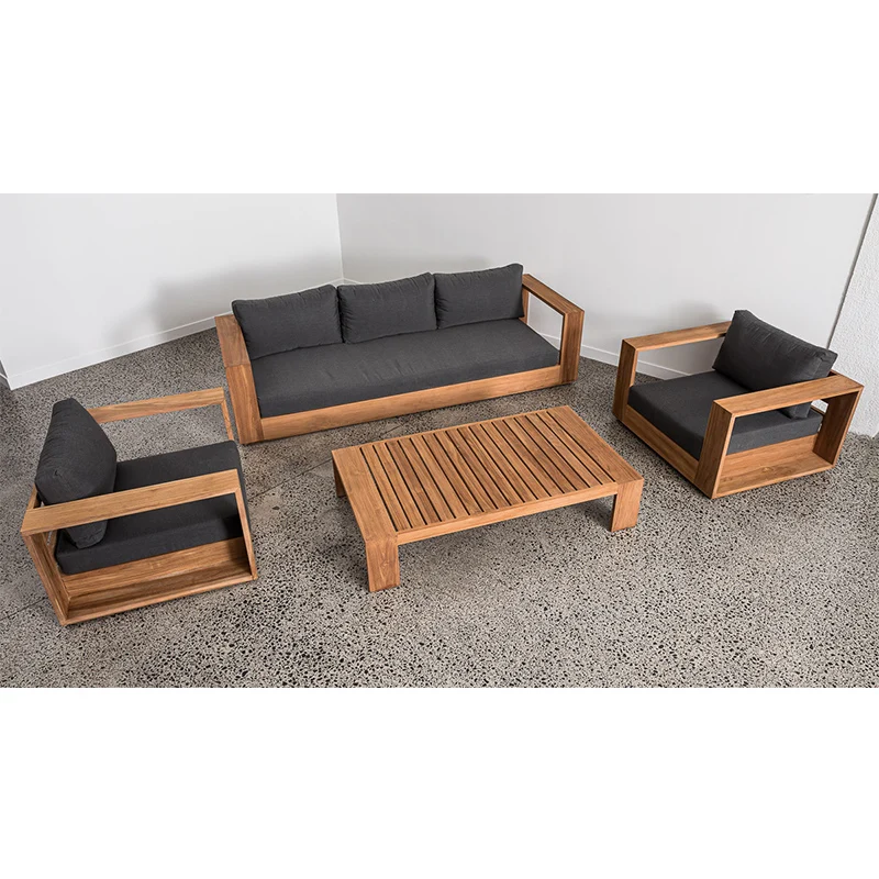 Modern teak garden furniture outdoor sofa set with quick dry foam cushion outdoor lounge
