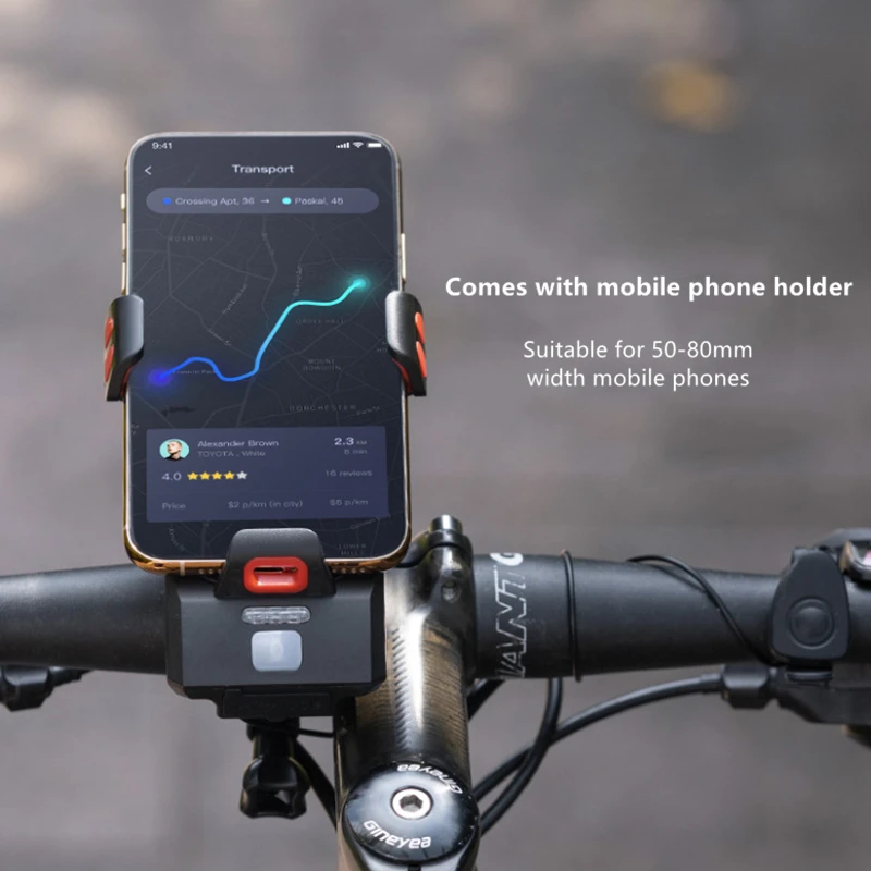 Rechargeable 600lm Bike Headlight 3 Led Bicycle Front Light With Mobile Phone Holder & 4000mah Power Bank IP55 Cycle Light