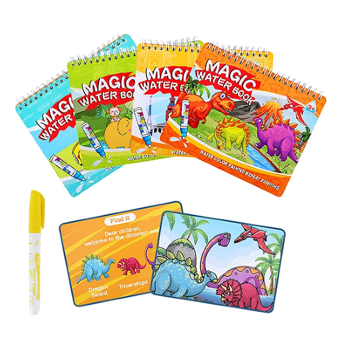 Amazon Hot Sales Kids Educational Water Coloring Doodle Set Painting Erasable Drawing Book, Magic Book, Magic Water Book