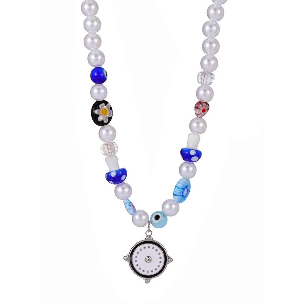 Unisex Fashion Jewelry Necklace Wholesale Handmade Beads Pearl Beaded Stainless Steel Compass Pendent Necklace for Men