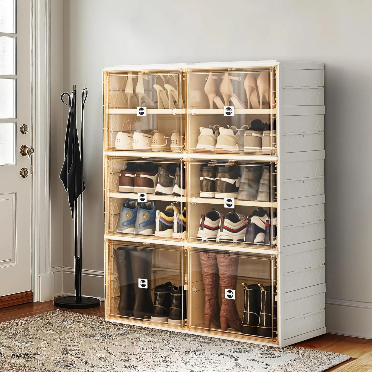 Clear Shoe Boxes Stackable Collapsible Dustproof Shoe Storage Box Plastic Foldable Shoe Rack Organizer for Men and Women