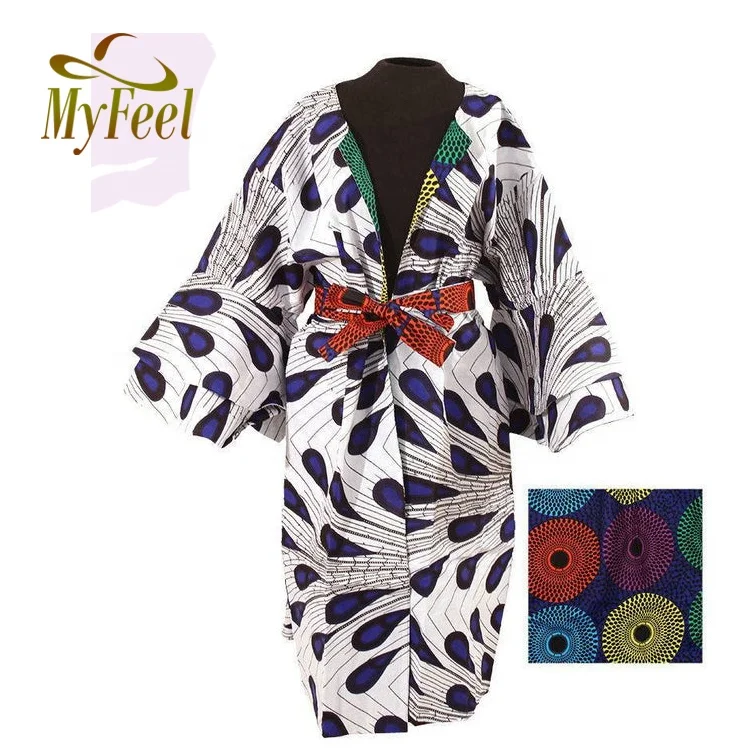 Хлопковая Двусторонняя куртка с Африканским принтом и поясом