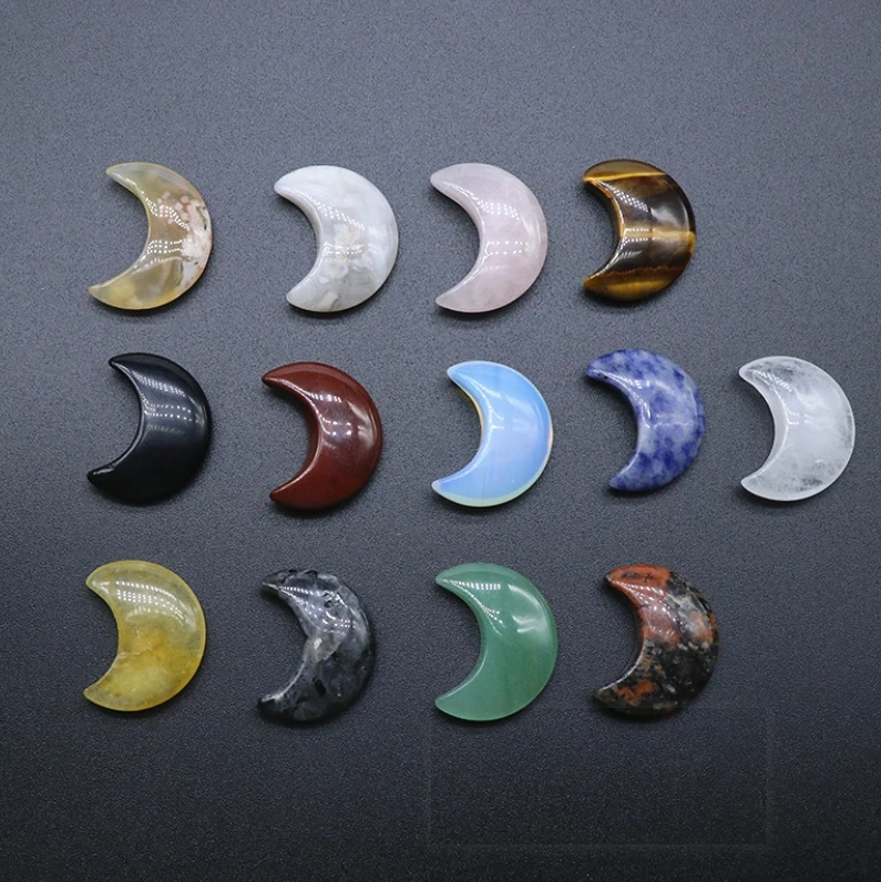 Wholesale Natural 30mm Gemstone stone moon shaped crystal Hand Carved Mini Crystal Moon for sale