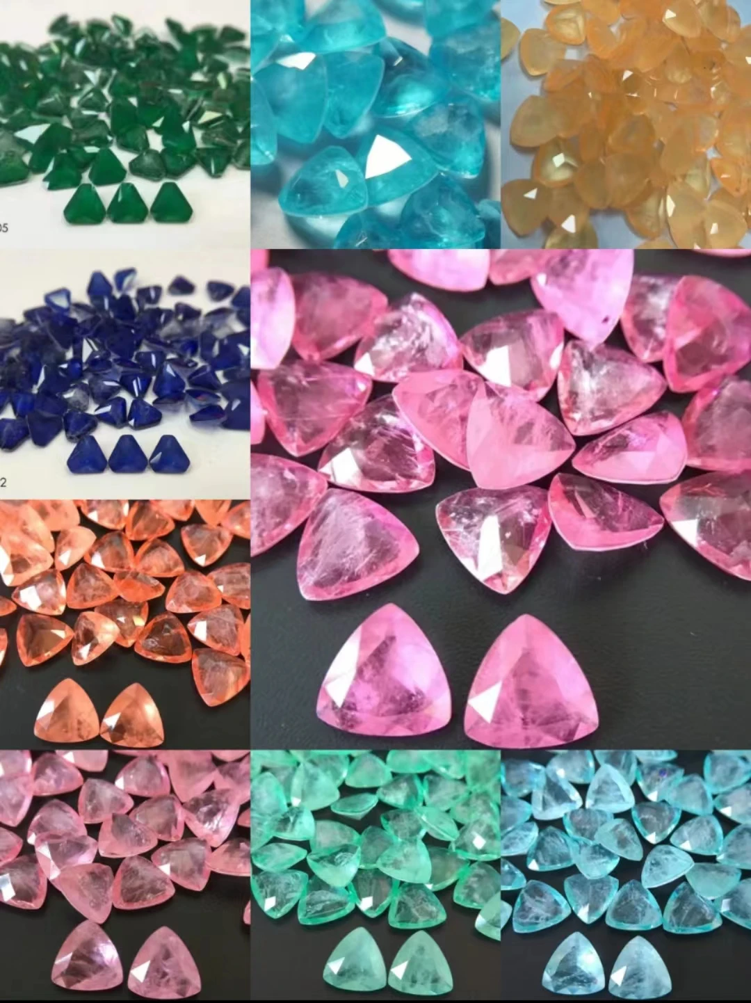 Triangle shape Fusion stone Paraiba/Created Red Ruby/Fanta/Emerald etc Tourmaline synthetic fusion stone For jewelry making set