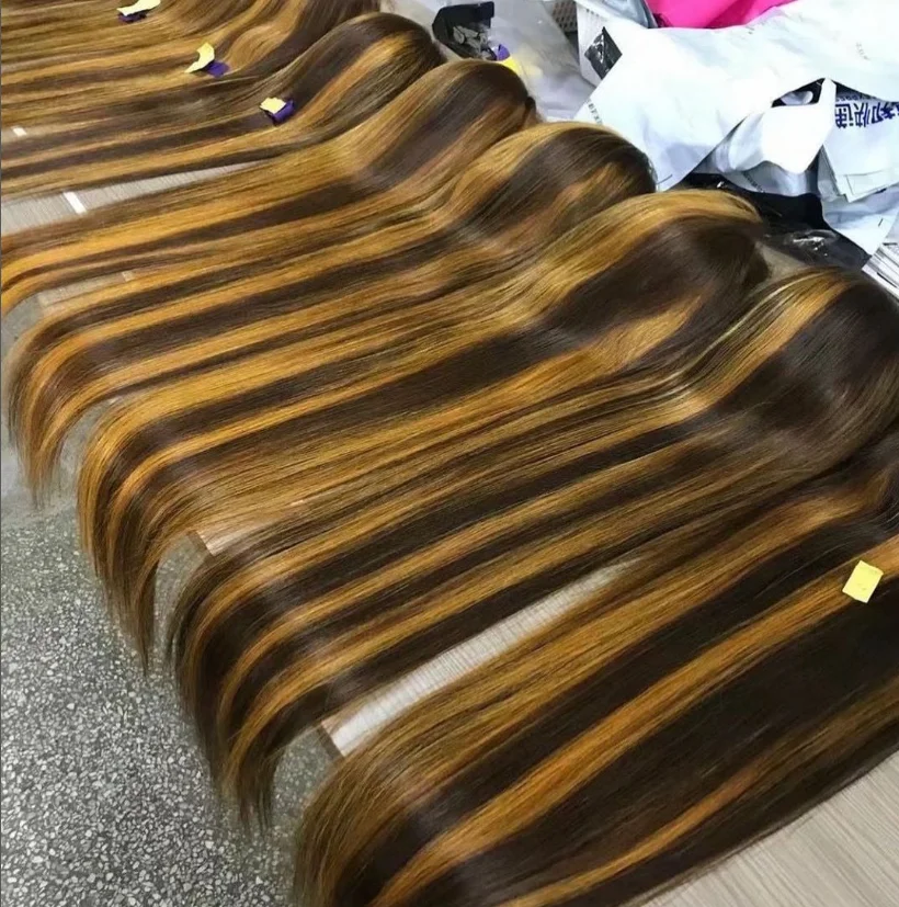 HD Transparent 40 Inch Human Hair Full Lace Front Wig HD Deep Curly Highlight piano color curly Wig Pre Plucked Raw Virgin