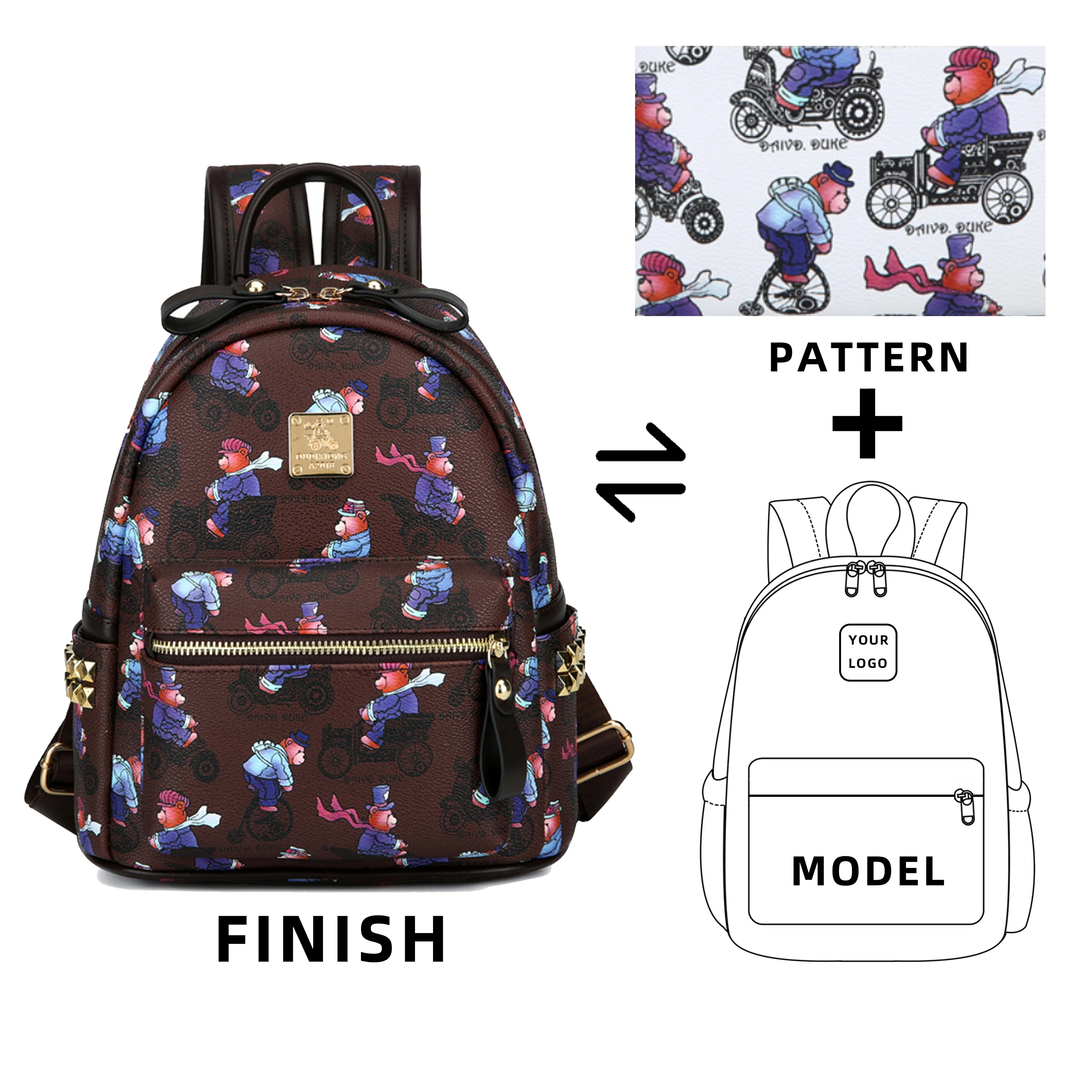 women backpacks custom FULL print backpacks small mini school bags odm oem printed fashion school bag adult PU leather backpack
