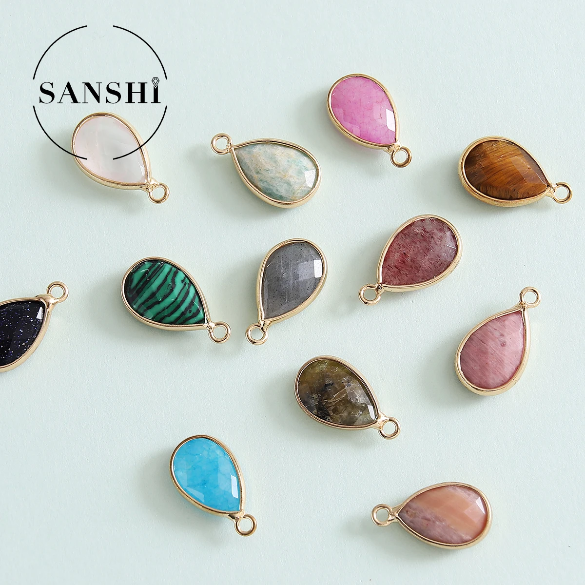 Natural Stone Bound Double Angle Water Drop Pendant Water Drop Gemstone Pendant Jewelry Necklace Pendant