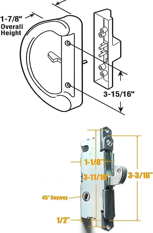 New Design sliding patio door handle set Handle with Key Cylinder and Mortise Lock patio door handle