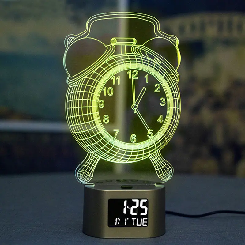 FENGFUN Custom Photo Creative 3d Illusion Anime Lamparas Acrylic Table Desk Led Lamp Kids Room Decor Night Light Alarm Clock