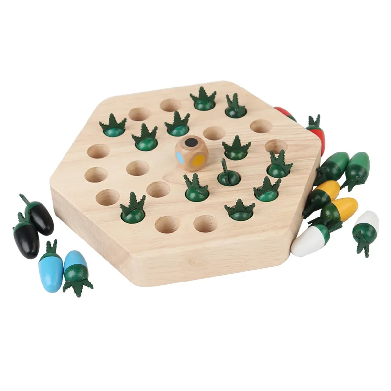 Unisex Montessori Carrot Wooden Memory Chess Board Colorful Memory Matching Game for 2-4 Year Old Perfect Gift for Boy or Girl