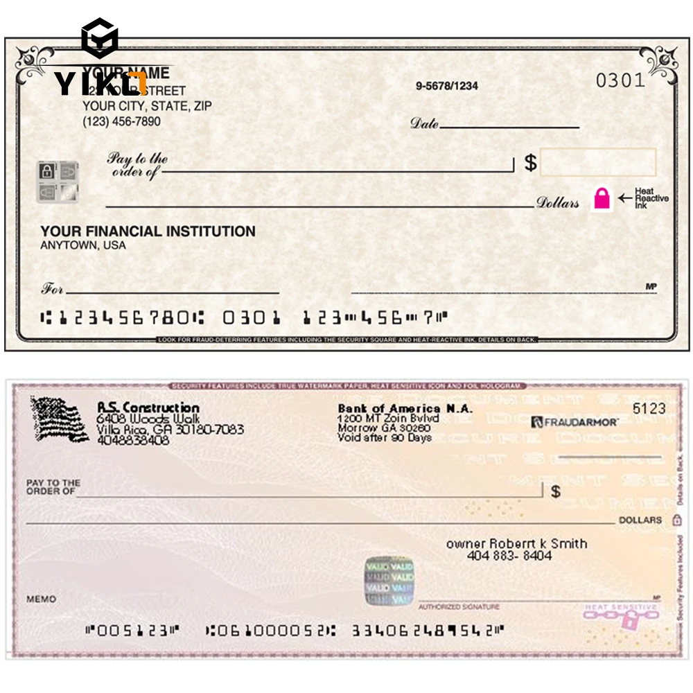 Blank Hologram High Security Order Checks Paper Customized Personal Bank Laser Checks Printing  With Perforated Vouchers