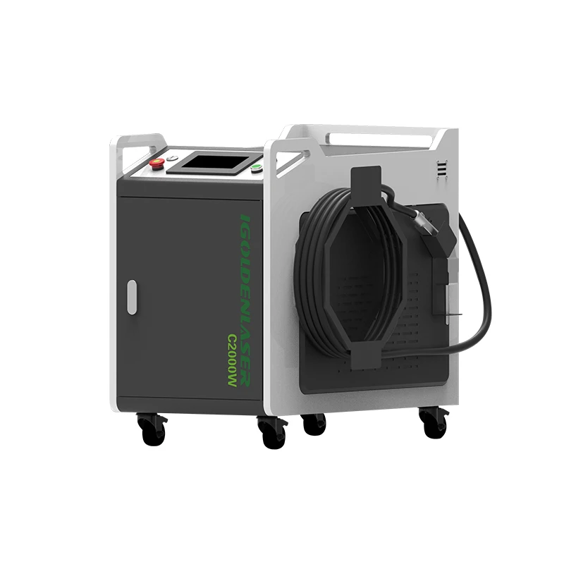 The portable laser cleaning machine is small in size and equipped with universal wheels, which makes it easy to move.