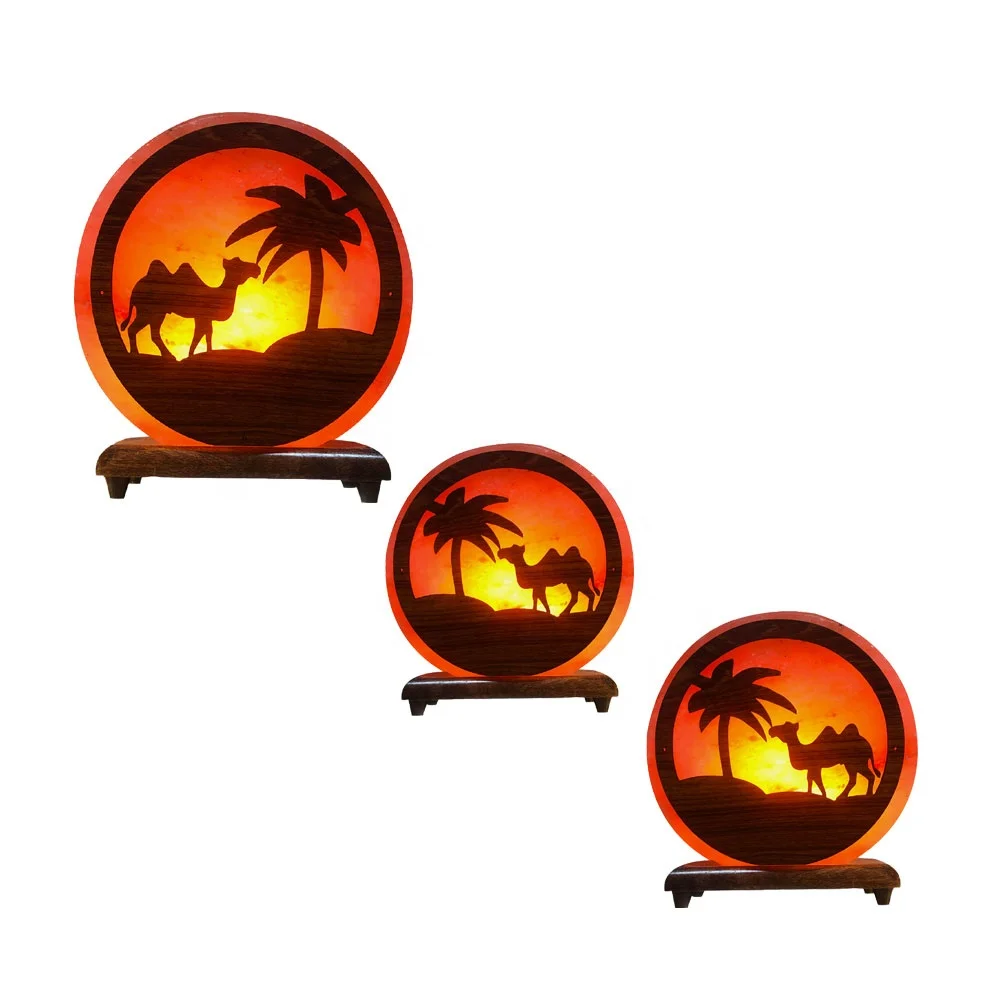 Here-Sian Enterprises Horse Shape Wood Design Salt Sun Lamp with Carved Feng Shui Style Print