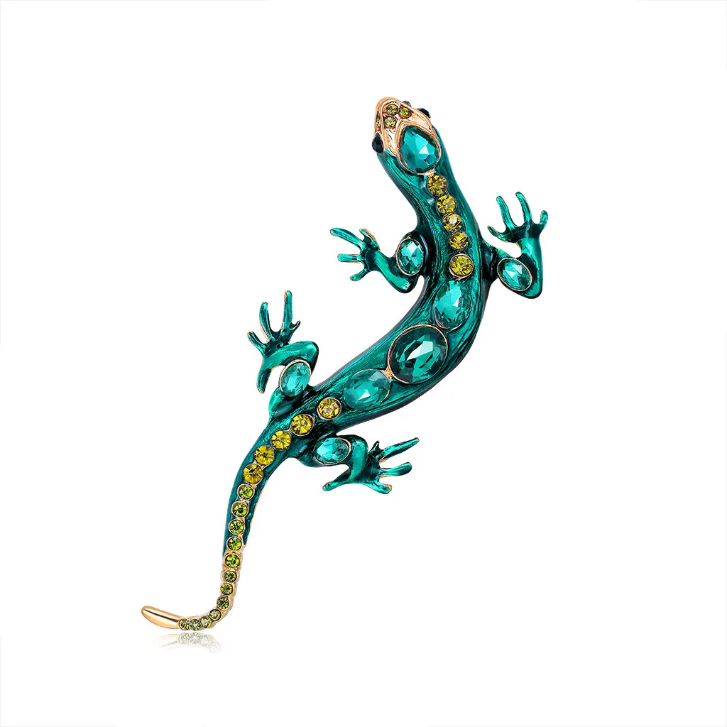 Colourful Vintage Diamond Setting Gecko Animal Brooches Pins Accessories Lizard Drip Oil Enamel Coat Brooch