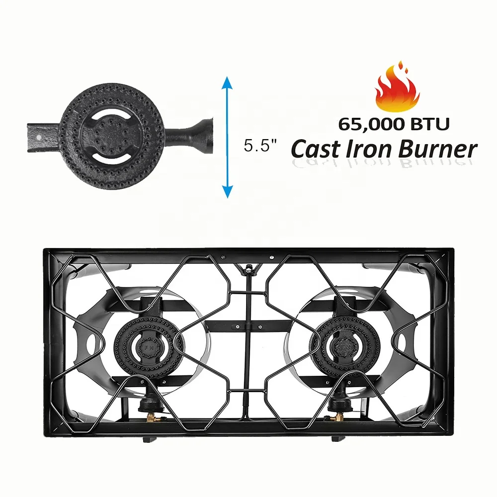 High Pressure Portable Outdoor Cast Iron Double Burner Propane Gas Burner Camping Cooker  2 Cooking Stove