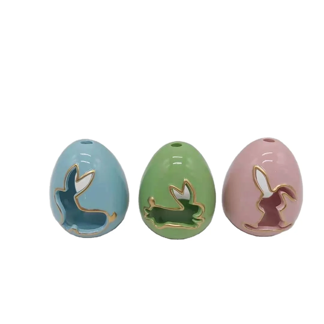 
hot sale easter decoration easter lovely decorative home decoration ceramic easter ornament tealight bunny egg 