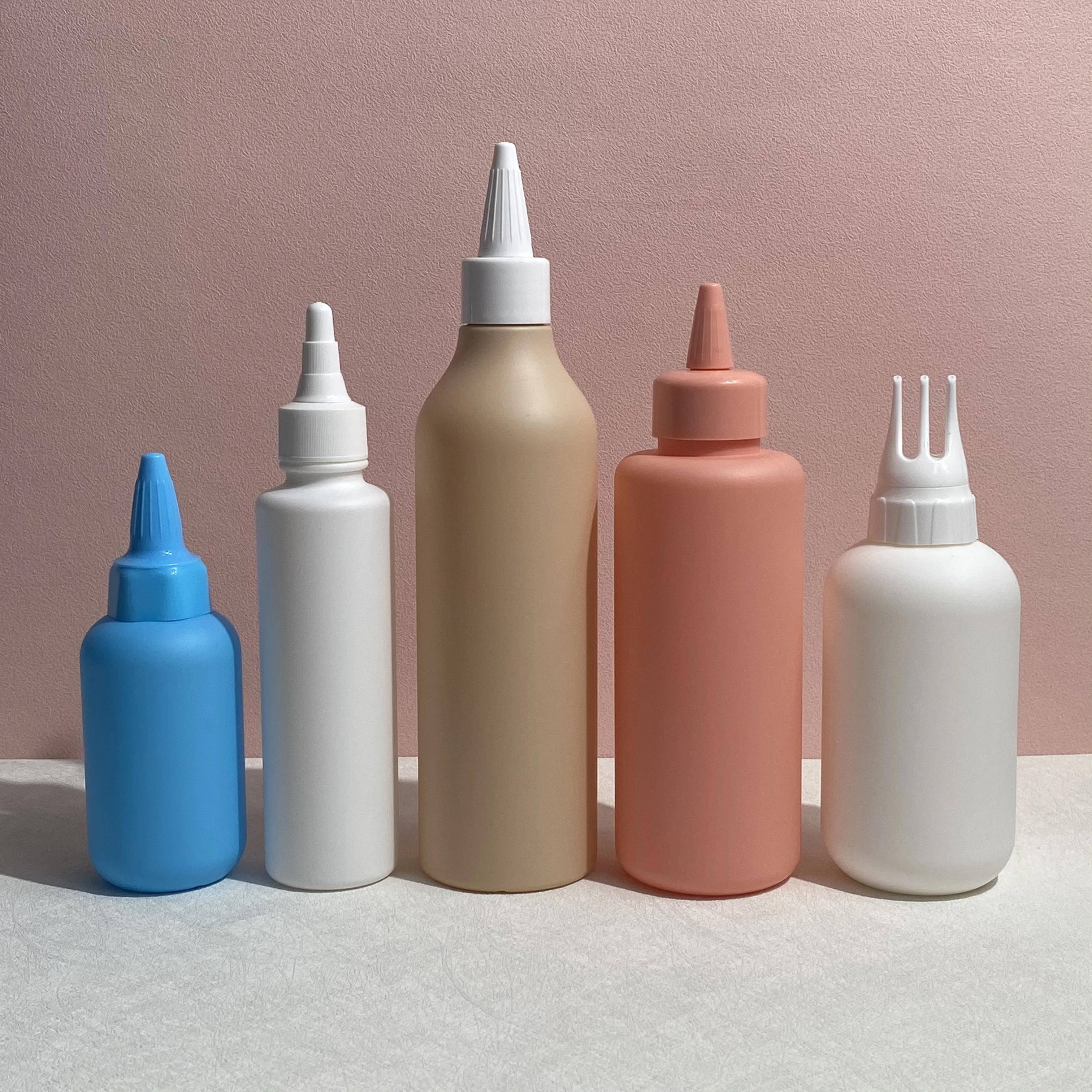 Custom 3oz 90ml 50ml 250ml plastic hair oil matte squeeze applicator long nozzle bottle with dispensing Dropper cap