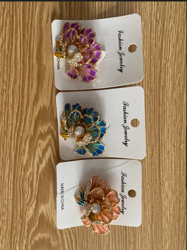 New Fashion Enamel Flower Brooches with Cubic Zirconia Cute Colorful Crystal Brooch for Ladies Jewelry